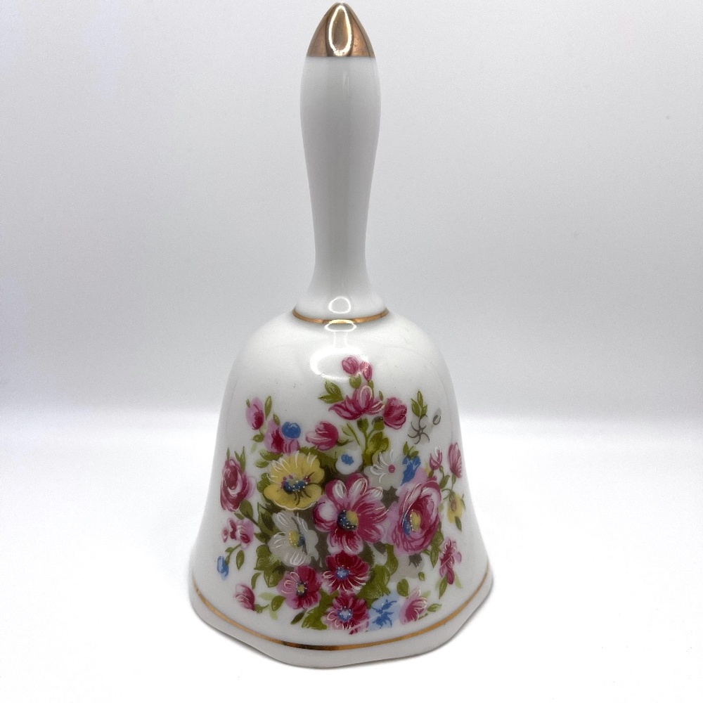 Vintage Porcelain Dinner Bell with gold accents